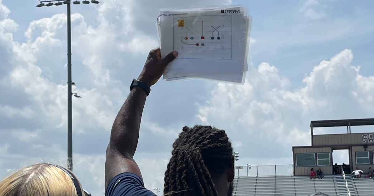Flag football playbook on field